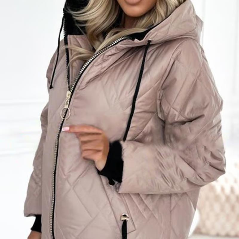 Modny damski płaszcz parka z wysokim kołnierzem i długością do bioder