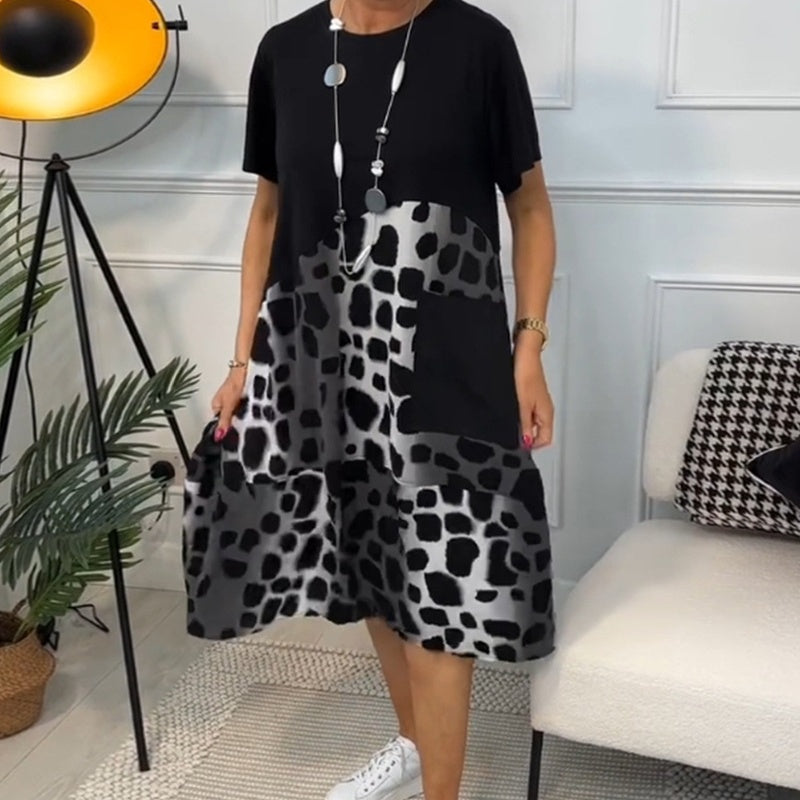 Hansine - Vestido Largo Com Decote Redondo e Mangas Curtas