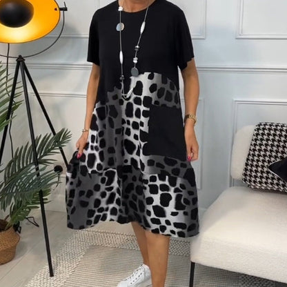 Hansine - Vestido Largo Com Decote Redondo e Mangas Curtas