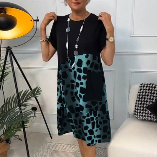Hansine - Vestido Largo Com Decote Redondo e Mangas Curtas