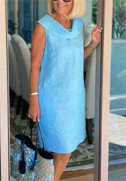 Robe Femme Coton Lin Col Montant Coupe Fluide Été Élégante