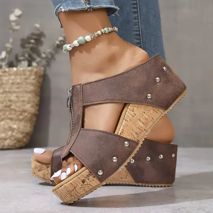 Elegante orthopädische offener Zehenschuh mit Keilabsatz für einen trendigen Stil - Roborro