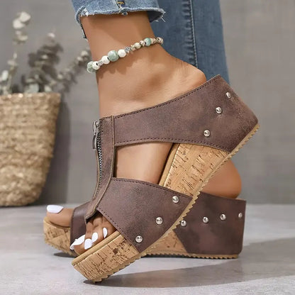 Elfia – Comfortable Wedge Sandals With Zip Closure