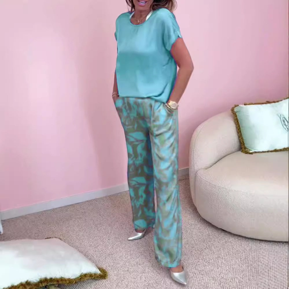 Ensemble Femme 2 Pièces Top et Pantalon Large Imprimé pour Style Chic Confortable
