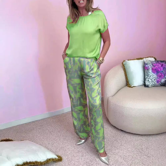 Ensemble Femme 2 Pièces Top et Pantalon Large Imprimé pour Style Chic Confortable