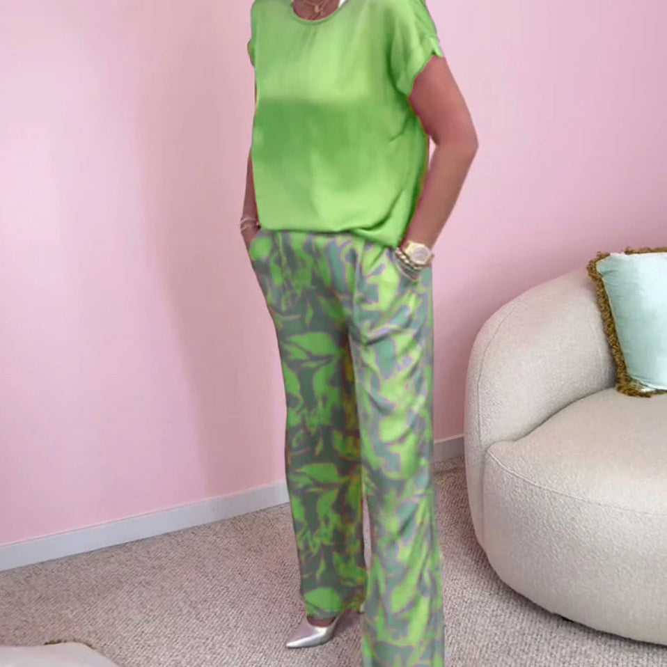 Ensemble Femme 2 Pièces Top et Pantalon Large Imprimé pour Style Chic Confortable