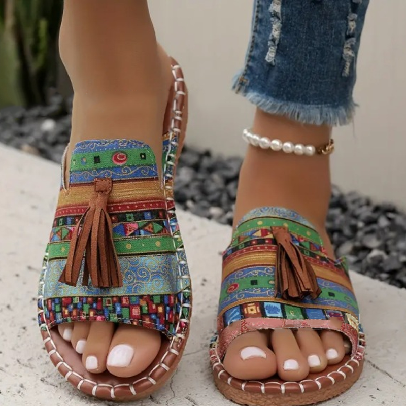 Trendige Schlittschuh-Sandalen mit Boho-Muster für Damen - Roborro