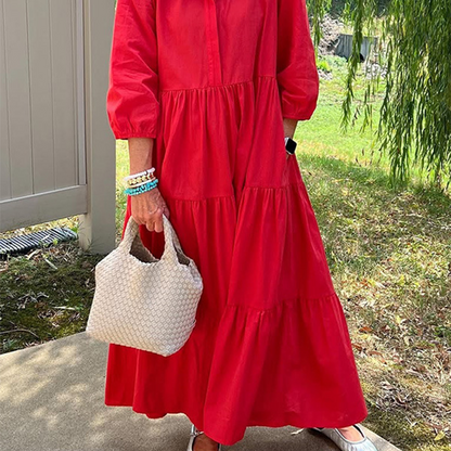Faelina - Robe décontractée pour femmes, coupe ample avec col revers et longueur cheville