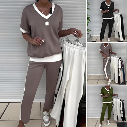 Maliah – Lässiges Set Aus Oberteil Mit V-Ausschnitt Und Hose