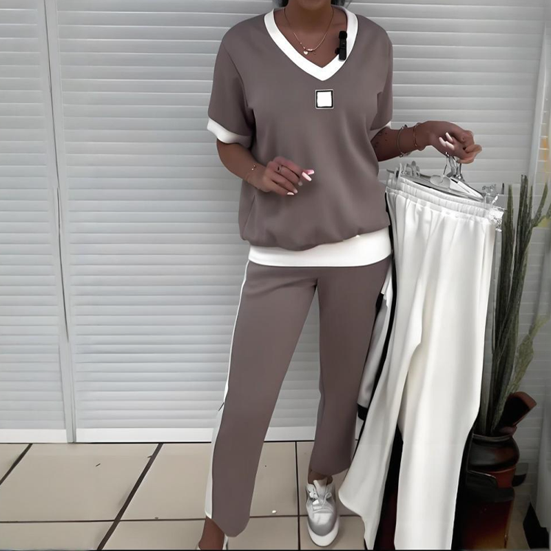 Maliah – Lässiges Set Aus Oberteil Mit V-Ausschnitt Und Hose