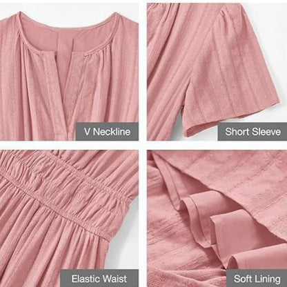 🔥Kortärmade V-neckade långklänningar för kvinnor med kort ärm👗