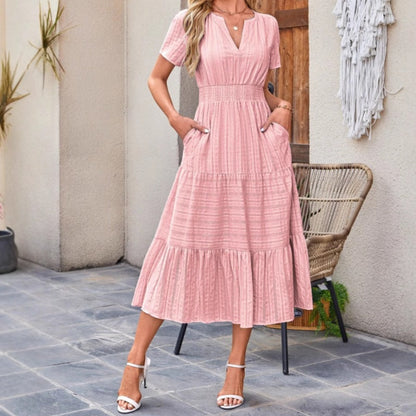 🔥Kortärmade V-neckade långklänningar för kvinnor med kort ärm👗