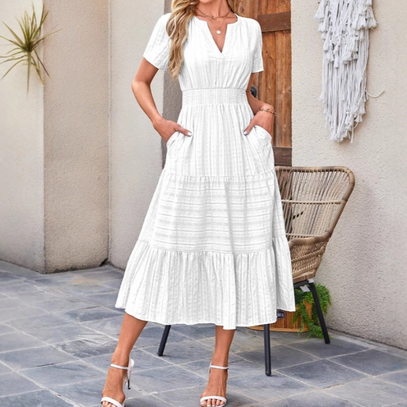 🔥Kortärmade V-neckade långklänningar för kvinnor med kort ärm👗