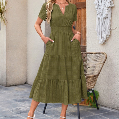 🔥Kortärmade V-neckade långklänningar för kvinnor med kort ärm👗