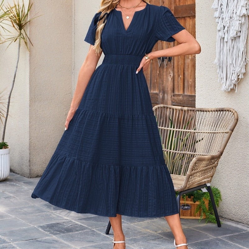 🔥Kortärmade V-neckade långklänningar för kvinnor med kort ärm👗