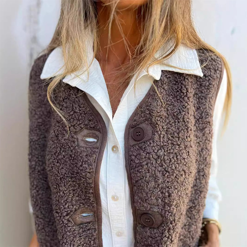 Women's Cozy Autumn Button-Down Vest, Short & Warm