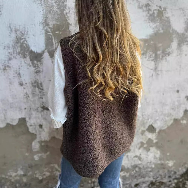 Women's Cozy Autumn Button-Down Vest, Short & Warm