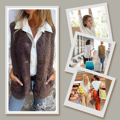Women's Cozy Autumn Button-Down Vest, Short & Warm