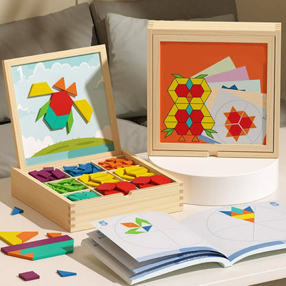 Wooden Magnetic Pattern Blocks Puzzle Set - Kids