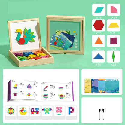 Wooden Magnetic Pattern Blocks Puzzle Set - Kids