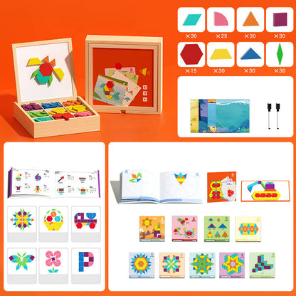 Wooden Magnetic Pattern Blocks Puzzle Set - Kids