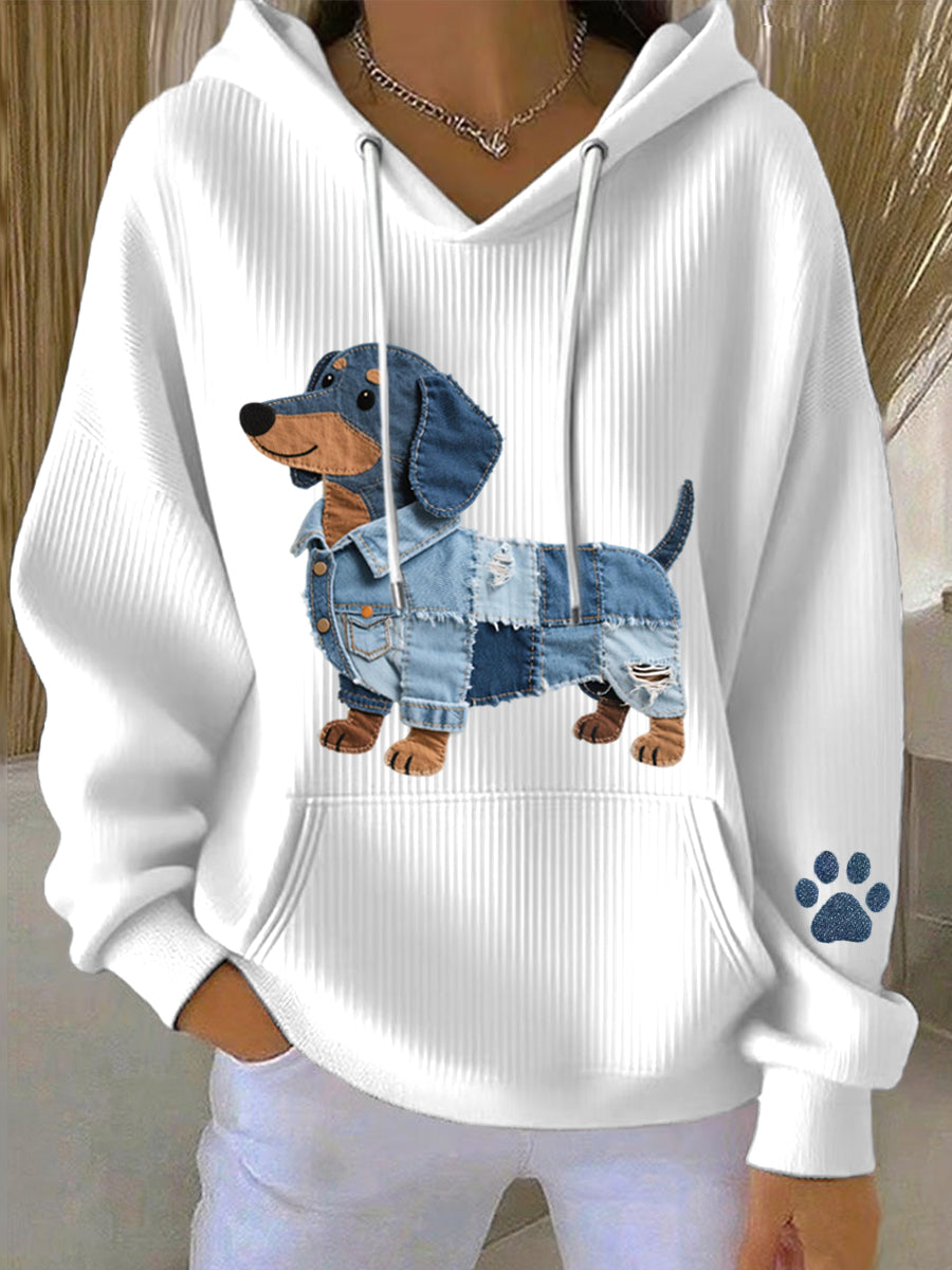 Damska bluza z kapturem Patchwork Art Jamnik wzór