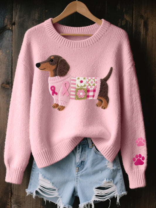 Kuscheliger Strickpullover mit süßem Dackel-Patch-Design