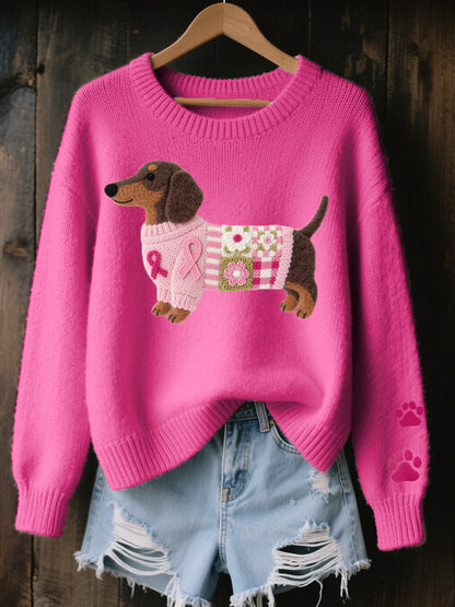 Kuscheliger Strickpullover mit süßem Dackel-Patch-Design