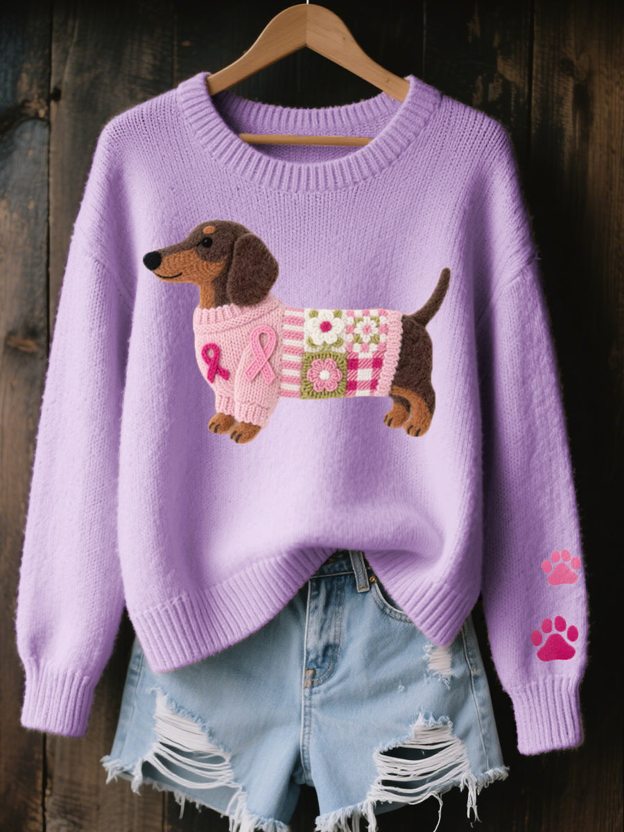 Kuscheliger Strickpullover mit süßem Dackel-Patch-Design