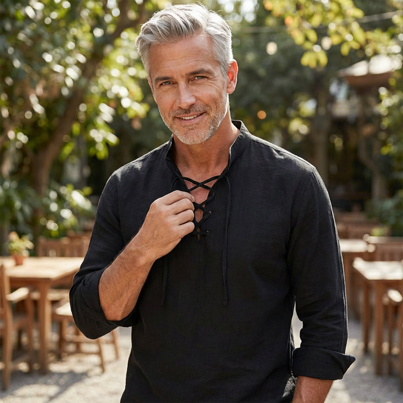 Jorgo | Klassisches Herren-Langarmshirt mit Schnürdetail