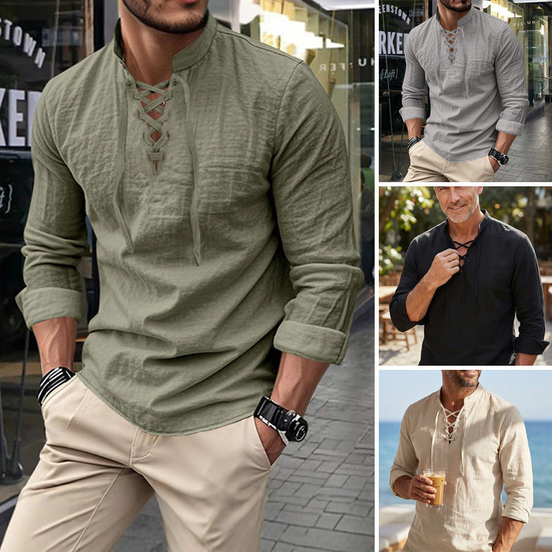 Jorgo | Klassisches Herren-Langarmshirt mit Schnürdetail