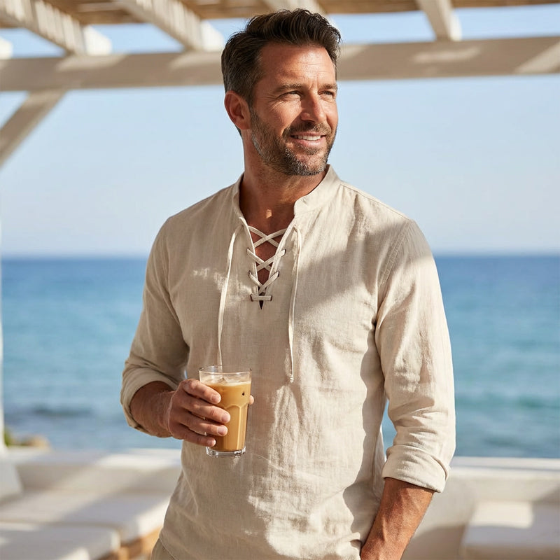 Jorgo | Klassisches Herren-Langarmshirt mit Schnürdetail
