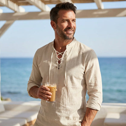 Jorgo | Klassisches Herren-Langarmshirt mit Schnürdetail