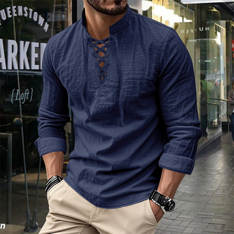 Jorgo | Klassisches Herren-Langarmshirt mit Schnürdetail
