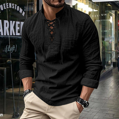 Jorgo | Klassisches Herren-Langarmshirt mit Schnürdetail