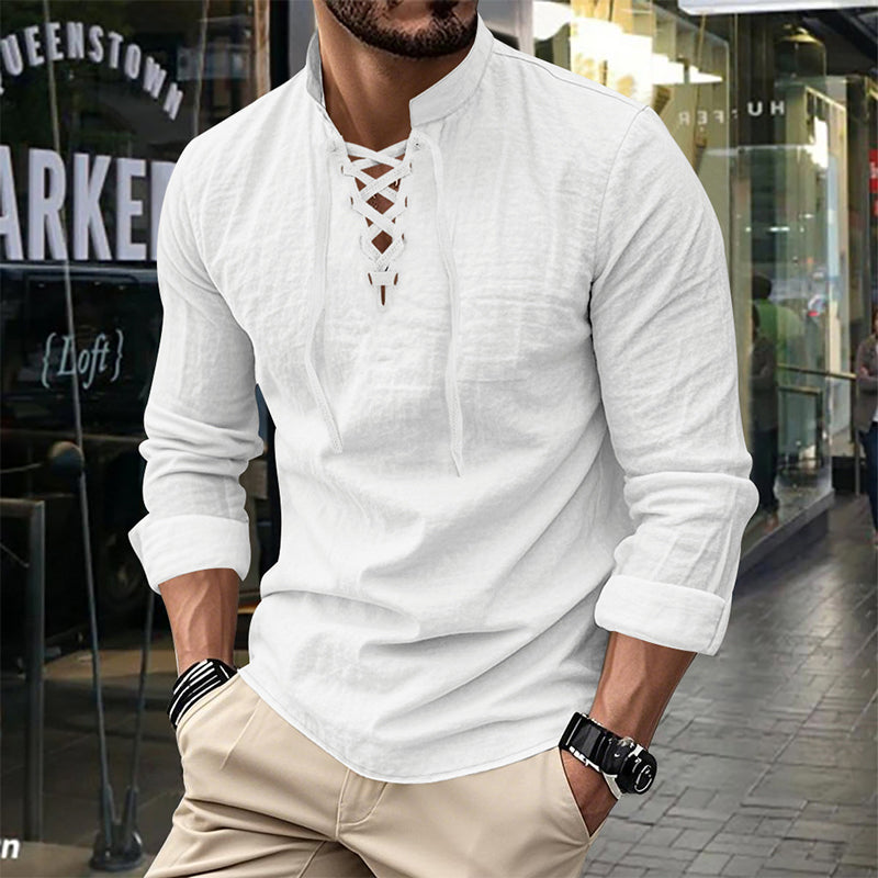Jorgo | Klassisches Herren-Langarmshirt mit Schnürdetail