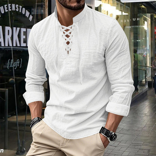 Jorgo | Klassisches Herren-Langarmshirt mit Schnürdetail
