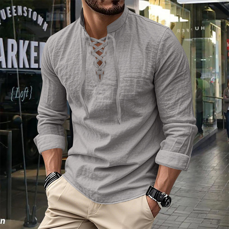 Jorgo | Klassisches Herren-Langarmshirt mit Schnürdetail