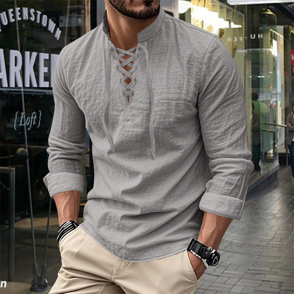 Jorgo | Klassisches Herren-Langarmshirt mit Schnürdetail