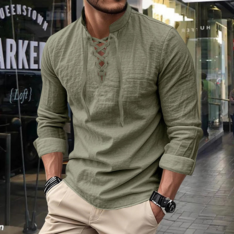 Jorgo | Klassisches Herren-Langarmshirt mit Schnürdetail