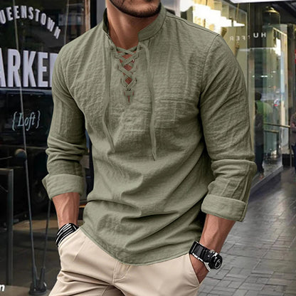 Jorgo | Klassisches Herren-Langarmshirt mit Schnürdetail