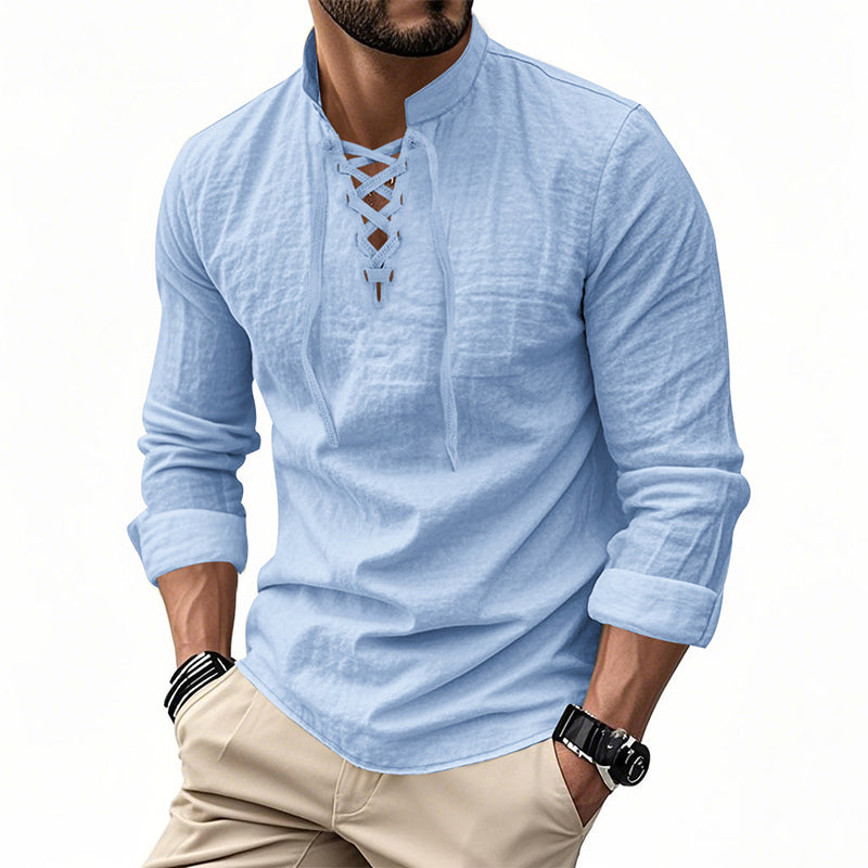 Jorgo | Klassisches Herren-Langarmshirt mit Schnürdetail