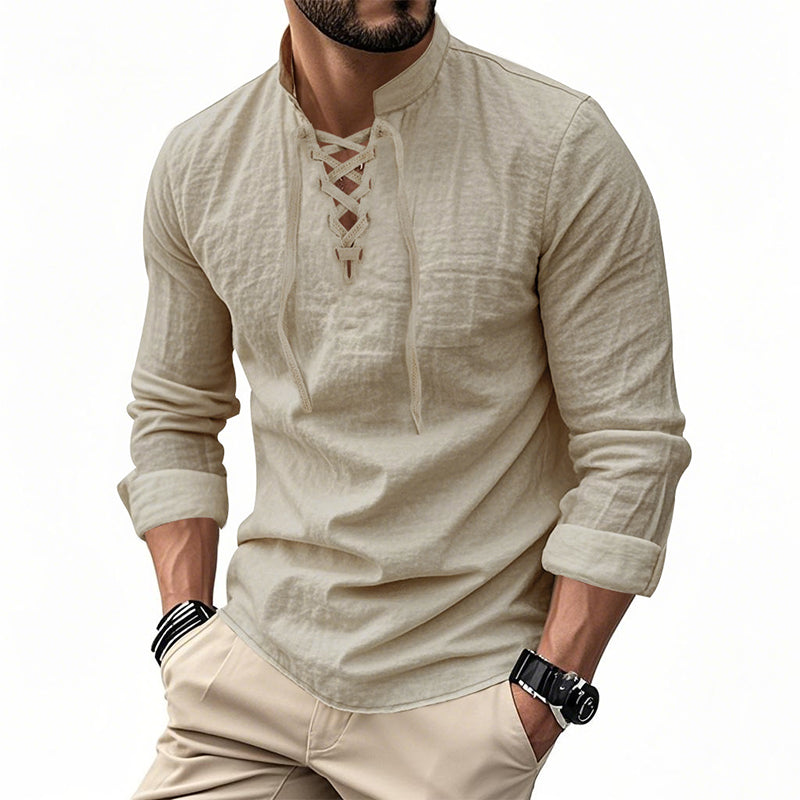 Jorgo | Klassisches Herren-Langarmshirt mit Schnürdetail