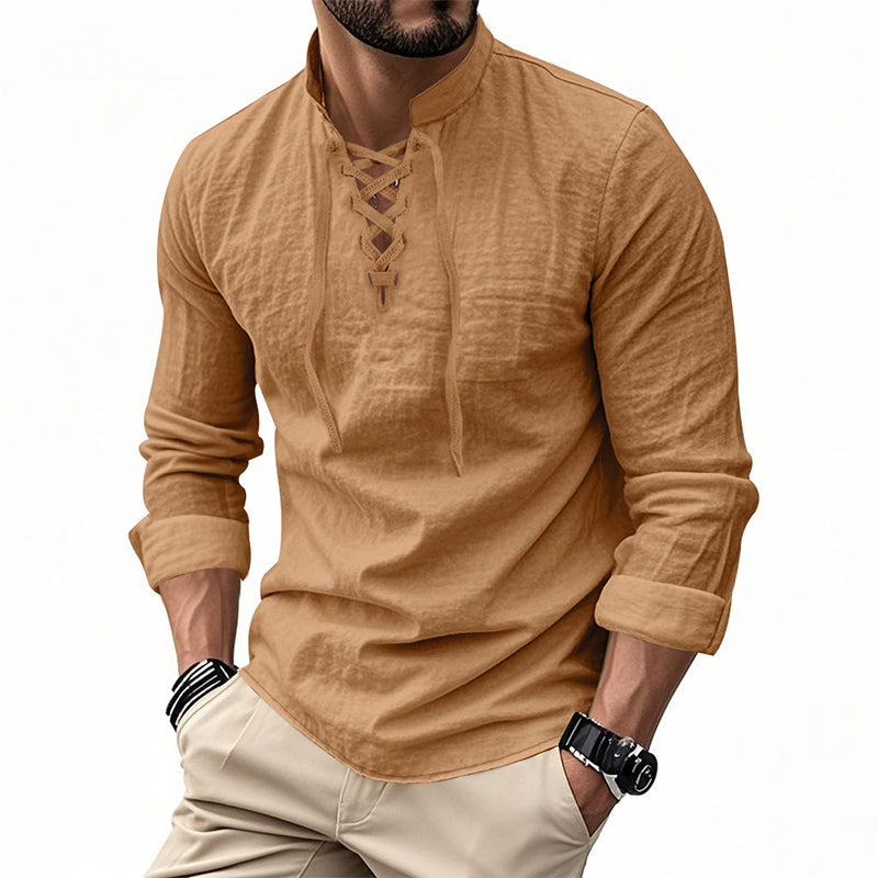 Jorgo | Klassisches Herren-Langarmshirt mit Schnürdetail