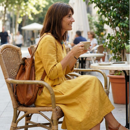 Robe femme midi fluide col V manches 3/4 avec poches – décontractée élégante