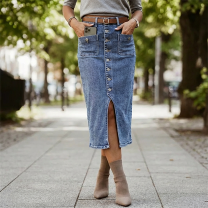 Ralisia - Jeansrock Mit Hoher Taille Und Knopf