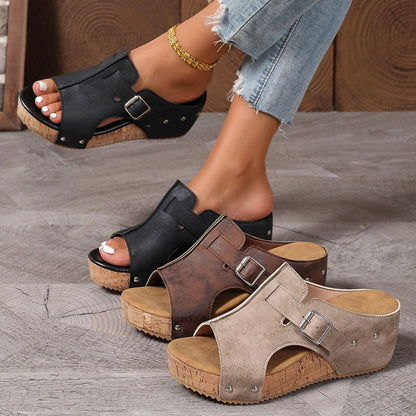 Omanda | Elegante Plateau-Keilsandalen mit Offener Spitze