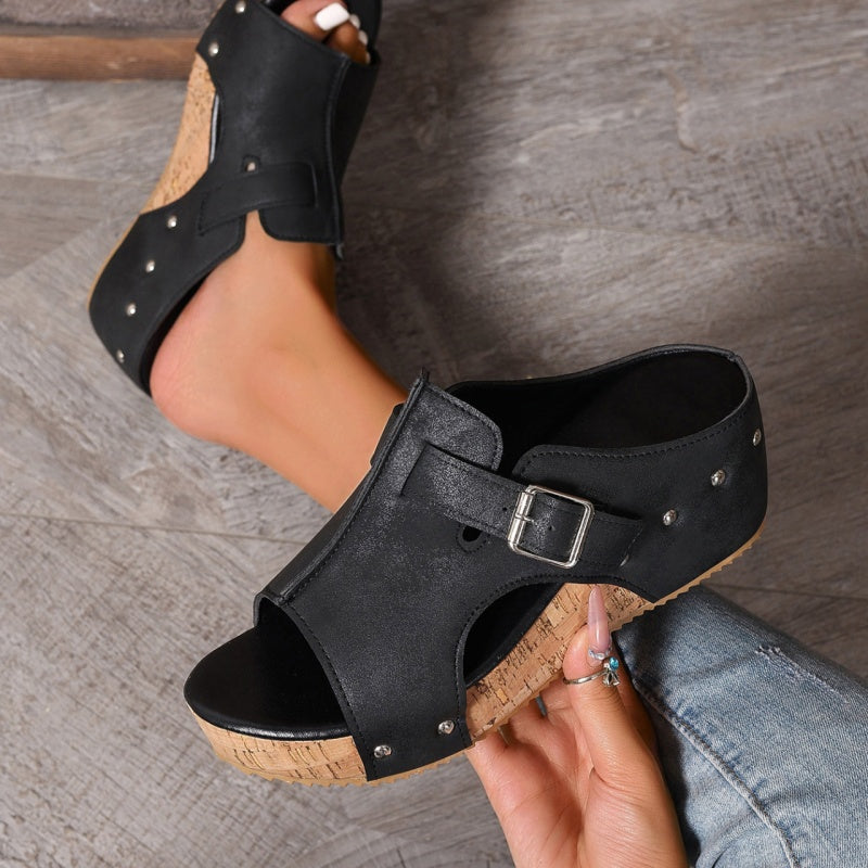 Omanda | Elegante Plateau-Keilsandalen mit Offener Spitze