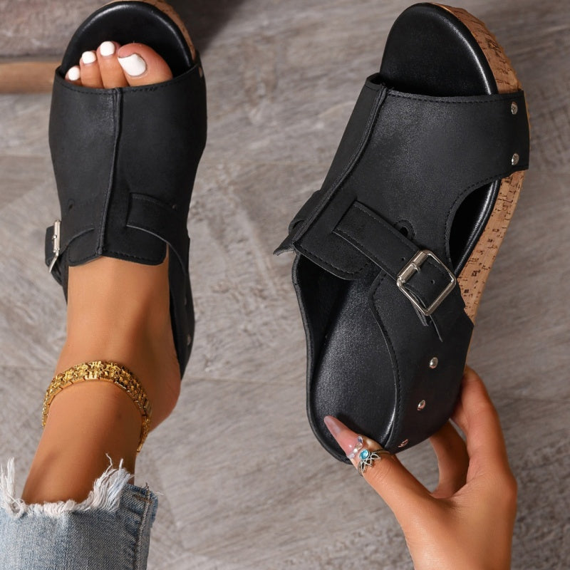 Omanda | Elegante Plateau-Keilsandalen mit Offener Spitze