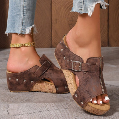 Omanda | Elegante Plateau-Keilsandalen mit Offener Spitze